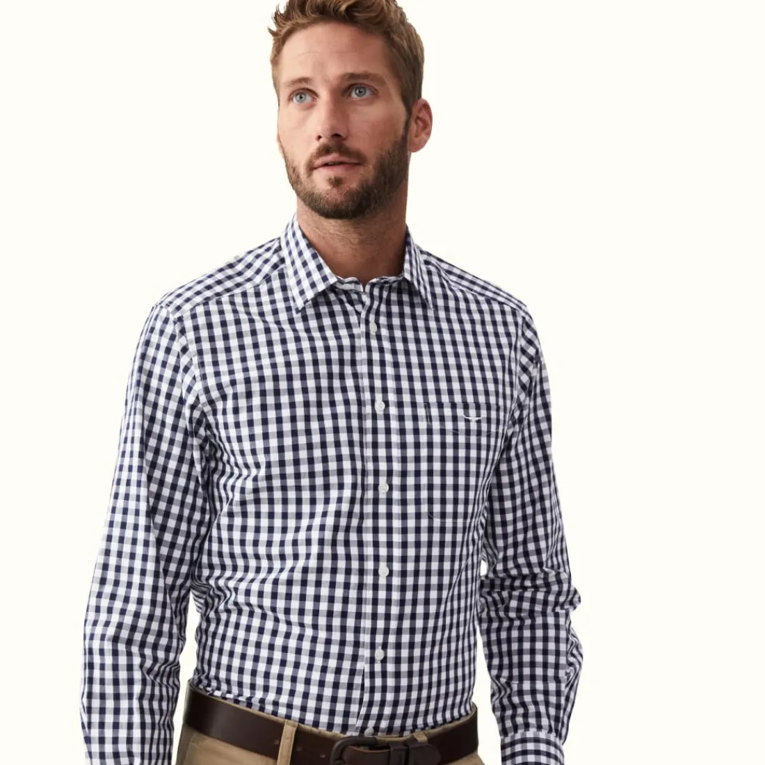 Men R.M. Williams Collins Shirt Navy White